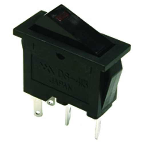 Rocker Switch Illuminated SPST 10A 125Vac On-none-Off Black Actuator w/red LED .250 QC Terminals