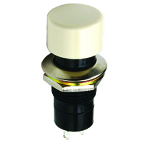 Switch Mini Pushbutton SPST 3a 250vac Off-on Black Body/white ACtuator Solder Lug Term .480 In Hole 