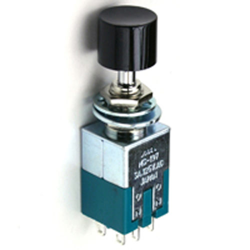 Switch Pushbutton Dpdt On-on 3a 125vac Black ACtuotor Solder Lug .244 In Mounting Hole              