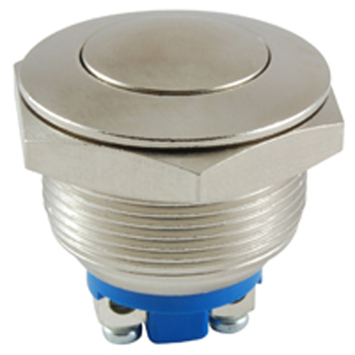 Switch Anti-vandal 22mm SPST-NO Off-(on) 2a Screw Terminals Nickel Plated Brass Curved Button       