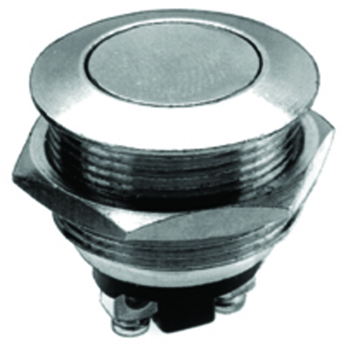 Switch Anti-vandal 22mm SPST-NO Off-(on) 2a Screw Terminals Nickel Plated Brass Flat Button         