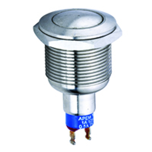 Switch Anti-vandal 19mm SPST-no (on)-(off) 3a Solder Lug Terminals Nickel Plated Brass Curved ButtoN