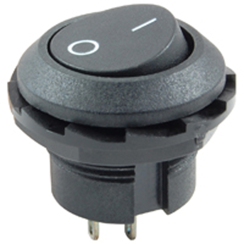 Rocker Switch Round Hole SPST On-none-Off 10A 125Vac w/I-O Legend .717 In Mounting Hole Solder Lugs