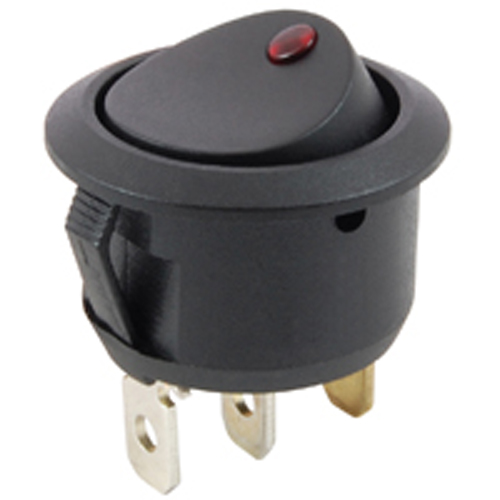 Rocker Switch Illuminated Round Hole SPST 16A 125Vac On-none-Off Red Neon Lamp .187 QC Terminals