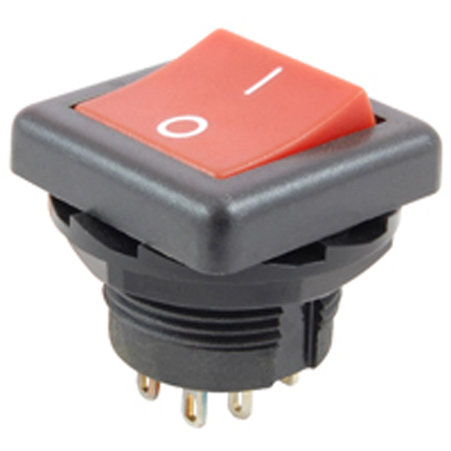 Rocker Switch Round Hole SPST 10A 125V On-none-Off Red Nylon Actuator W/I-O Legend w/solder Lugs