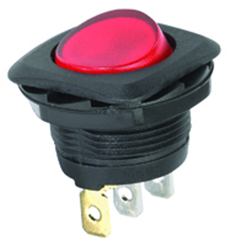 Rocker Switch Round Hole SPST 16A 125V On-none-off Red Neon 110vac .185 Qc Tabs