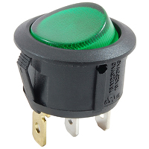 Rocker Switch Illuminated Round Hole SPST 10A 250vac On-none-off Green 110vac Neon Lamp .187 Qc TabS