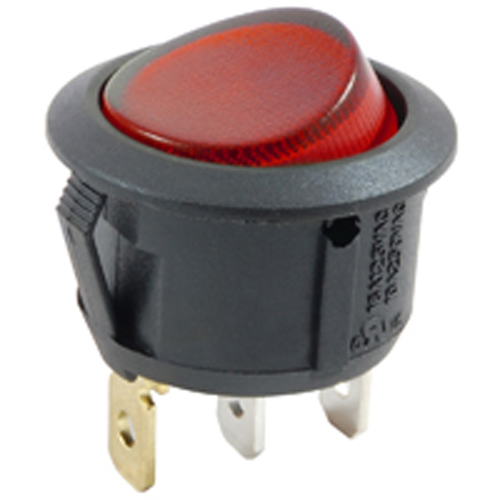 Rocker Switch Illuminated Round Hole SPST 10A 250vac On-none-off Red 12vdc LED Lamp .187 Qc Tabs