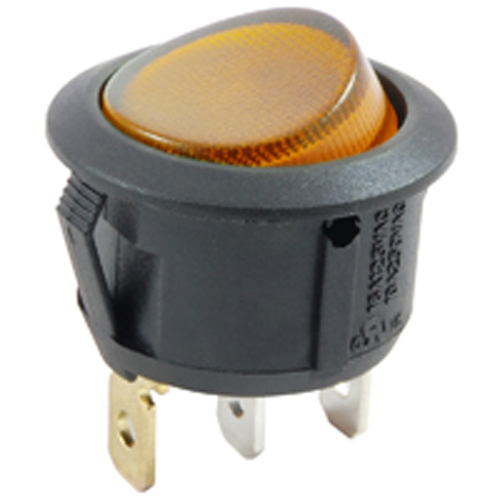 Rocker Switch Illuminated Round Holespst 10A 250V AC On-none-off AMber 12vdc LED Lamp .187 Qc Tabs