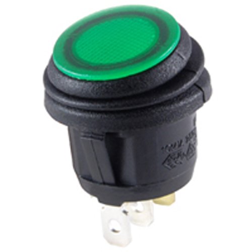 Rocker Switch Waterproof Illuminated Round Hole SPST 16A 125vac On-none-off Green 12vdc LED Lamp
