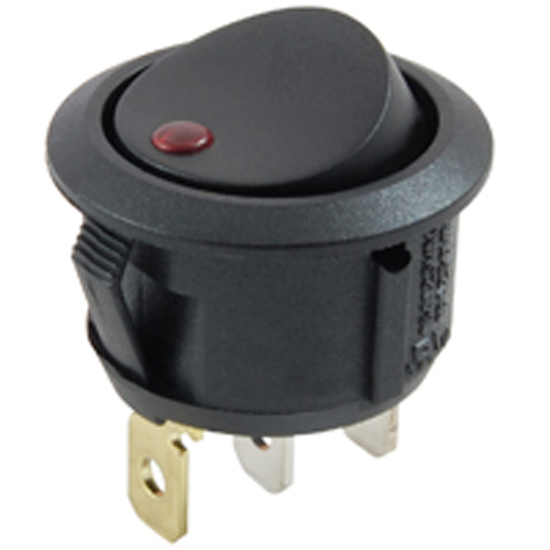 Rocker Switch Illuminated Round Hole SPST 16A 125vac On-none-off Red LED Lamp .187 Qc Terminals