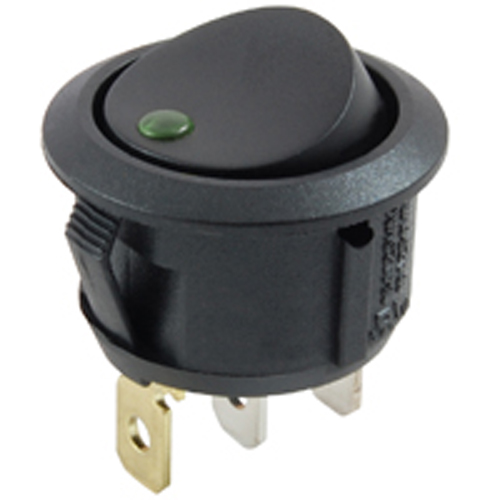 Rocker Switch Illuminated Round Hole SPST 16A 125vac On-none-off Green LED Lamp .187 Qc Terminals