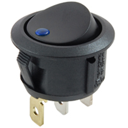 Rocker Switch Illuminated Round Hole SPST 16A 125vac On-none-off Blue LED Lamp .187 Qc Terminals