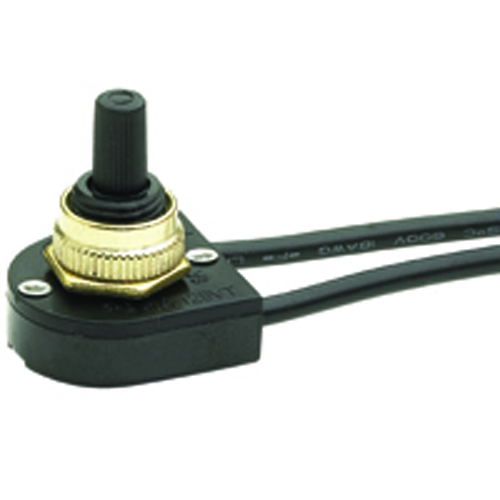 Switch Rotary SPST On-off 6a 125vac Black Nylon ACtuator And Body 6 Inch Wire Leads And Brass Nut   