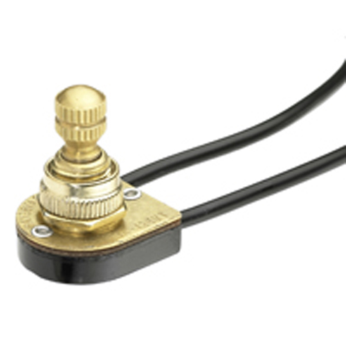 Switch Rotary SPST On-off 6a 125vac Brass Plated ACtuator And Cylinder 6 Inch Wire Leads            