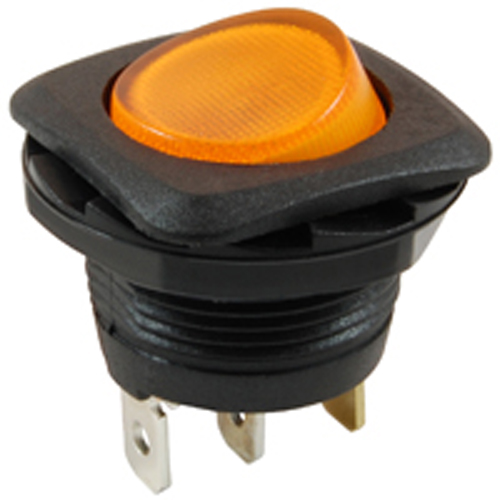 Rocker Switch Illuminated Round Hole SPST 16A 125V AC On-none-off AMber Neon Lamp .187 Qc Terminals