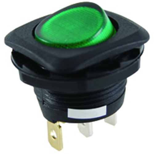 Rocker Switch Illuminated Round Hole SPST 16A 125V AC On-none-off Green Neon Lamp .187 Qc Terminals