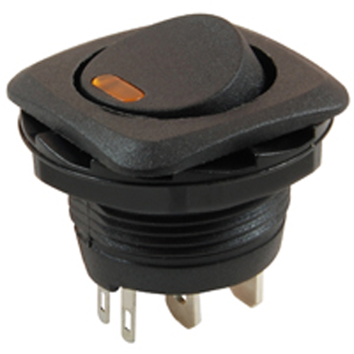 Rocker Switch Illuminated Round Hole SPST On-none-off 16A 125vac AMber LED .187 Tab Terminals