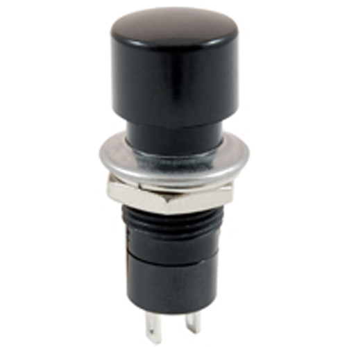 Switch Pushbutton SPST Off-(on) 3a 125vac Black ACtuator Solder Lug Terminals .480 In Mounting Hole 