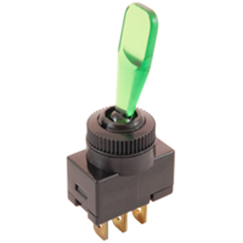 Switch Illuminated Bat Handle Toggle SPST On-none-off 20A 12vdc Green 12V Neon Lamp .250 In Qc Term 