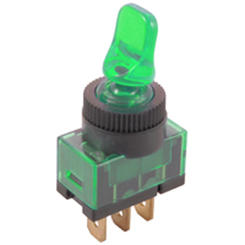 Switch Illuminated Duck Bill Toggle SPST On-none-off 20A 12vdc Green 12V Neon Lamp .250 In Qc Term  