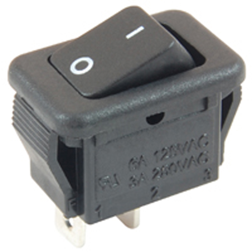Rocker Switch Micro Snap-in SPST On-None-Off 6A 125VAC Black Actuator W/legend Solder Lug Terminals