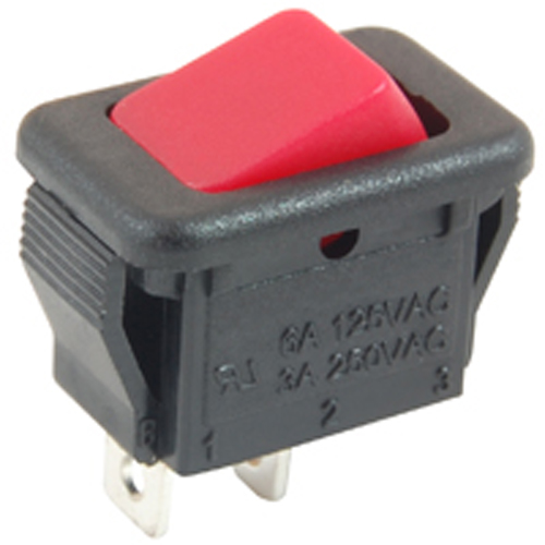 Rocker Switch Micro Snap-in SPST On-None-Off 6A 125vac Red Actuator No Legend Solder Lug Terminals